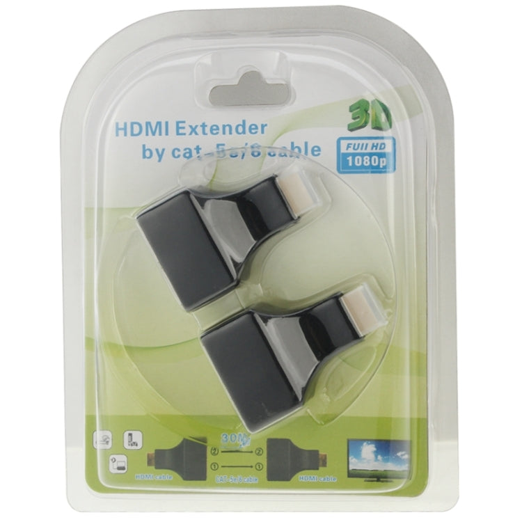 30m HDMIからデュアルポートRJ45ネットワークケーブルエクステンダー Cat 5e/6対応 3D HDTVアップ、デュアルRJ45 ブラック