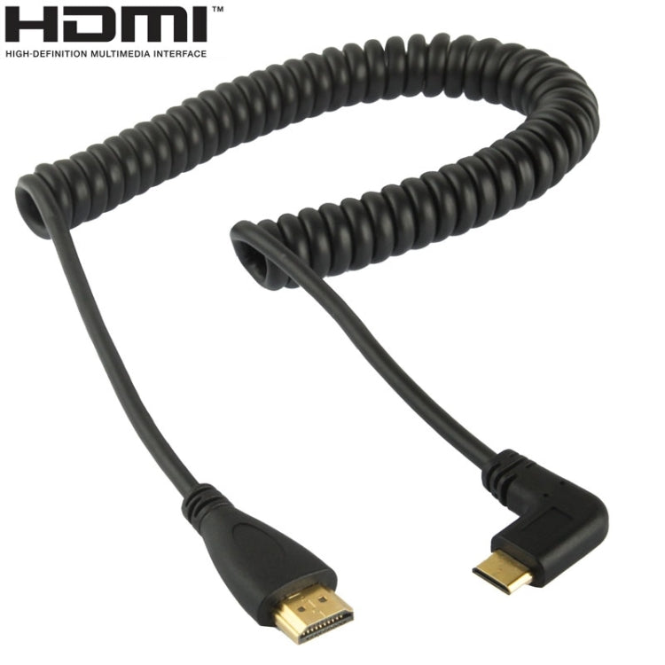 1.4バージョン 金メッキ ミニHDMIオス - HDMIオス コイルケーブル、3D / イーサネット対応、長さ：0.6m-2m、右角度ミニHDMIオス - HDMIオス