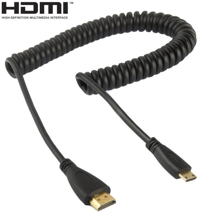 1.4バージョン、金メッキ ミニHDMIオス - HDMIオス コイルケーブル、3D / イーサネット対応、長さ：60cm（最大2mまで延長可能）、ミニHDMIオス - HDMIオス