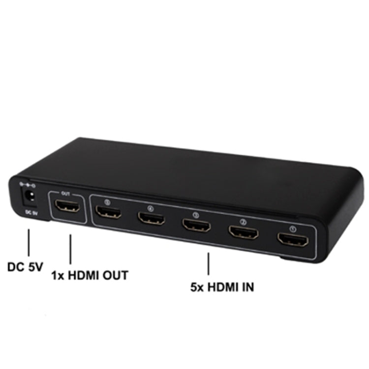 5ポート フルHD 1080P HDMIスイッチ スイッチ＆リモコン付き、1.3バージョン（5ポートHDMI入力、1ポートHDMI出力）、1.3バージョン