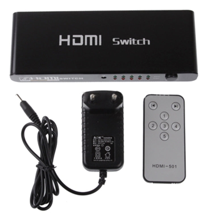 5ポート フルHD 1080P HDMIスイッチ スイッチ＆リモコン付き、1.3バージョン（5ポートHDMI入力、1ポートHDMI出力）、1.3バージョン