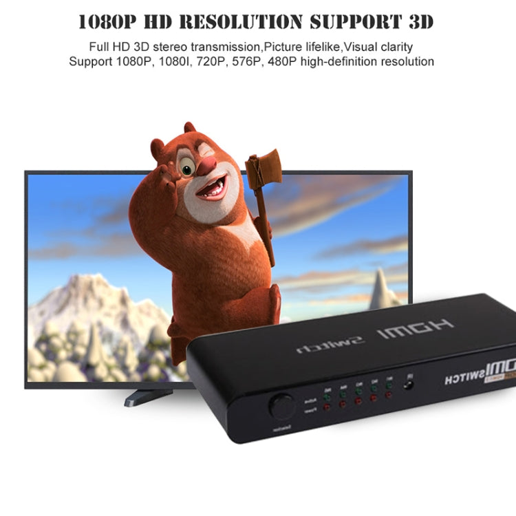 5ポート フルHD 1080P HDMIスイッチ スイッチ＆リモコン付き、1.3バージョン（5ポートHDMI入力、1ポートHDMI出力）、1.3バージョン
