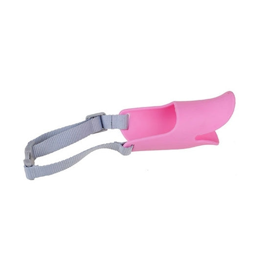 Cute duck silicone dog muzzle in pink color, designed for pet dogs, suitable for small breeds.