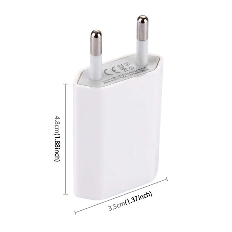 5V / 1A シングルUSBポート充電器 トラベル充電器、EUプラグ ホワイト