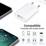 2-in-1 5V 1A EUプラグ トラベル充電アダプター 1m 8ピンケーブル付き iPhone用