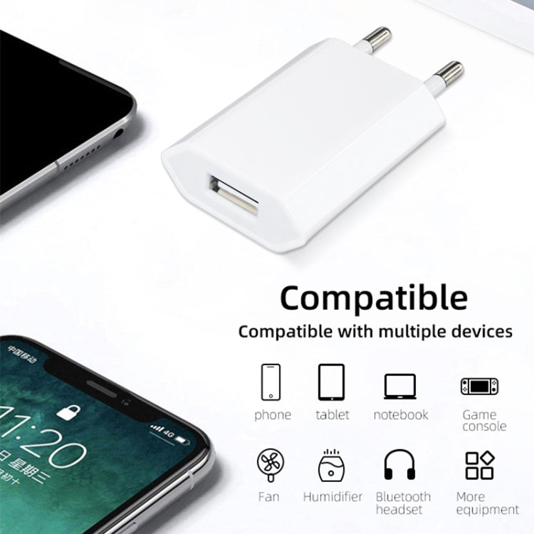2-in-1 5V 1A EUプラグ トラベル充電アダプター 1m 8ピンケーブル付き iPhone用