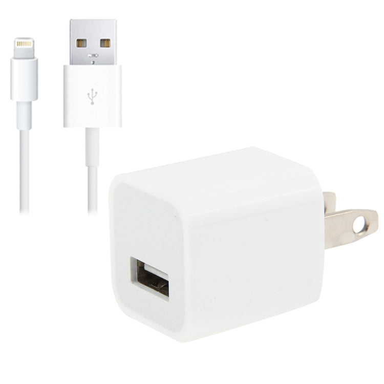 2-in-1 5V 1A USプラグ トラベル充電アダプター 1m 8ピンケーブル付き iPhone用