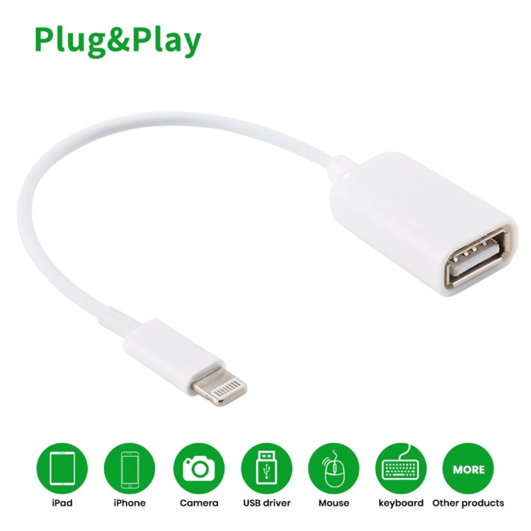 USBメスから8ピンオスOTGアダプターケーブル、iOS 10.2以下対応、長さ：18cm
