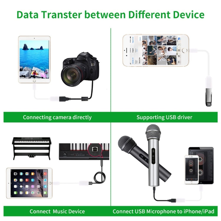 USBメスから8ピンオスOTGアダプターケーブル、iOS 10.2以下対応、長さ：18cm