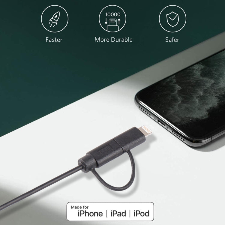 1m MFI 2-in-1 8ピン + マイクロUSB 2.0 オス to USB データ同期充電ケーブル