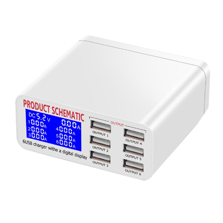 WLX-899 30W USB充電器 5V 6A出力 最大3.5A 高速6ポートUSB充電器 デジタル表示＆1.5mケーブル付き、WLX-899