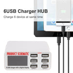 WLX-899 30W USB充電器 5V 6A出力 最大3.5A 高速6ポートUSB充電器 デジタル表示＆1.5mケーブル付き、WLX-899