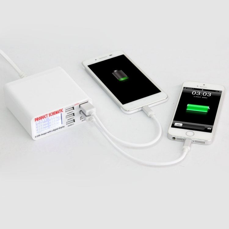 WLX-899 30W USB充電器 5V 6A出力 最大3.5A 高速6ポートUSB充電器 デジタル表示＆1.5mケーブル付き、WLX-899
