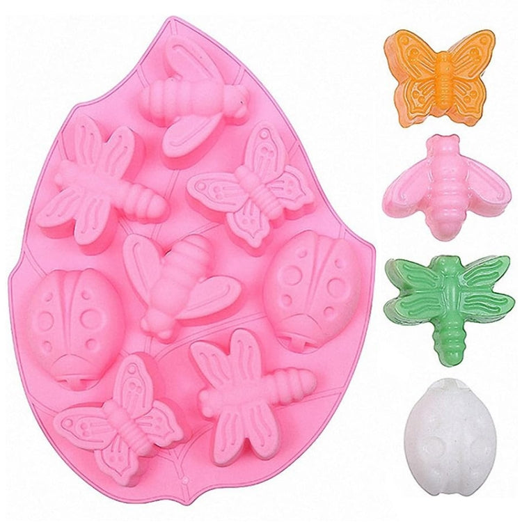 8-in-1昆虫 蝶 トンボ カブトムシ形シリカケーキモールド、8-in-1（ピンク）