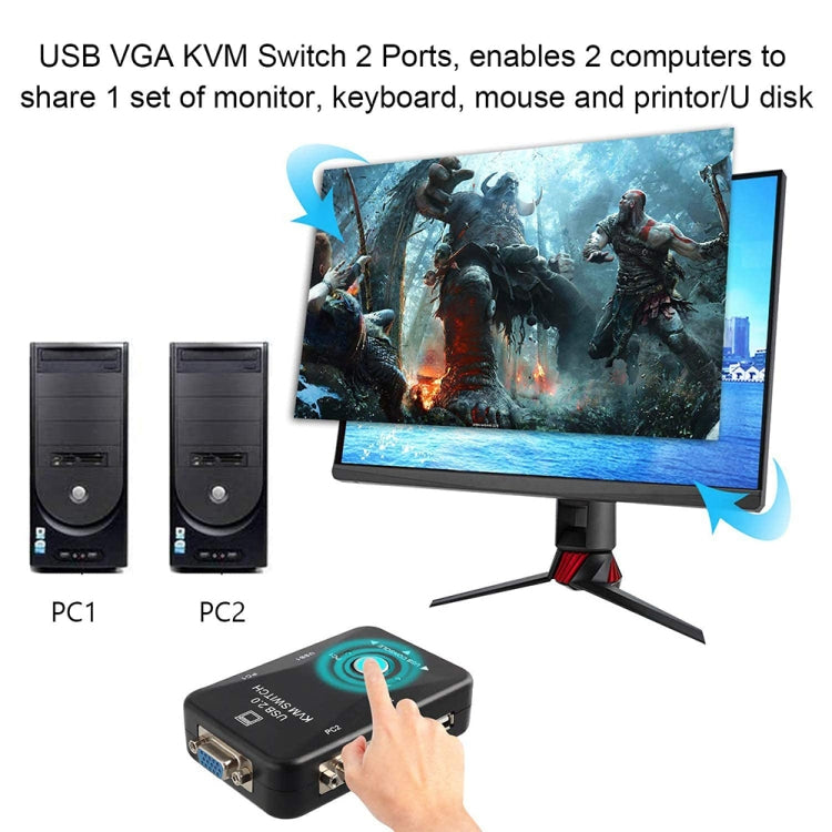KVM-21UA 2ポート USB KVMスイッチボックス PC用キーボードマウスモニター制御ボタン付き、2ポート（USB付き）