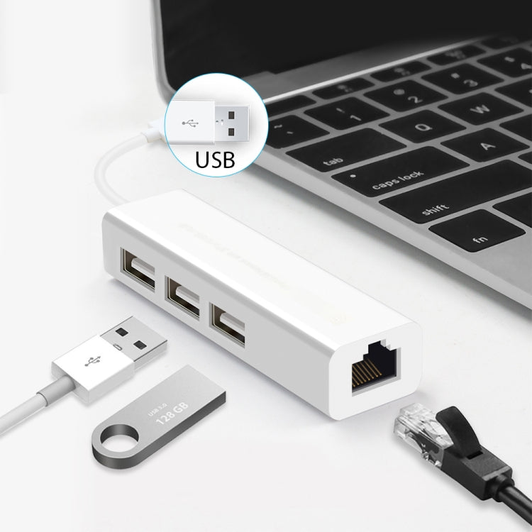 USB 2.0 イーサネットネットワークアダプター + 3ポート USB ハブ、USB