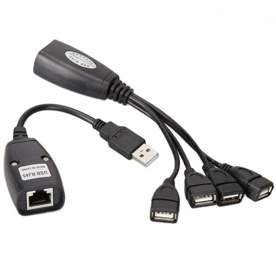 USB 2.0 CAT5 / CAT5E / CAT6 RJ45 から 4 USB イーサネットエクステンダー LAN延長ケーブル リピーターアダプター、4ポート USB