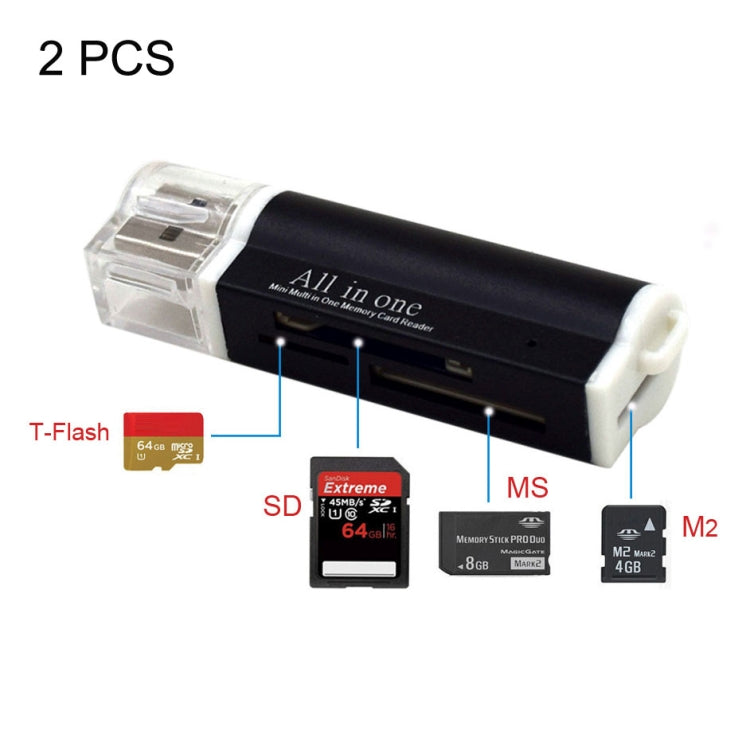 2個セット マルチ オールインワン USB 2.0 マイクロ SD SDHC TF M2 MMC MS PRO DUO メモリーカードリーダー