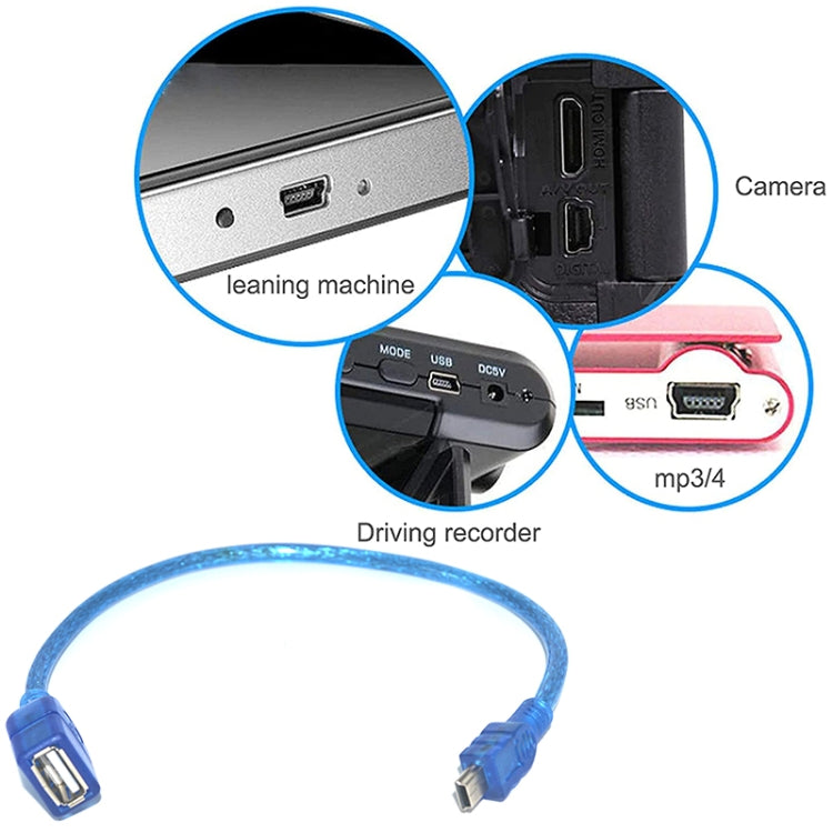 ミニ5ピンUSBからUSB 2.0 AF OTGアダプターケーブル、長さ：22cm（ブルー）、22cm