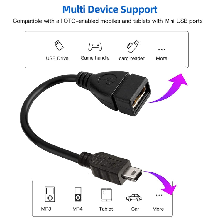 ミニ5ピンUSBからUSB 2.0 AF OTGアダプターケーブル、ミニUSB、12cm（ブラック）