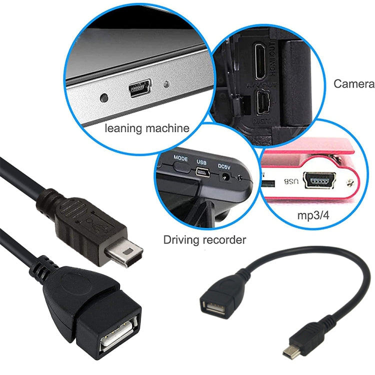 ミニ5ピンUSBからUSB 2.0 AF OTGアダプターケーブル、ミニUSB、12cm（ブラック）