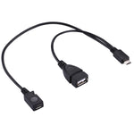 USB 2.0 Micro-B オス to USB 2.0 Micro-B メス & USB 2.0 メス Yスプリッター OTGケーブル、長さ：19 / 30cm