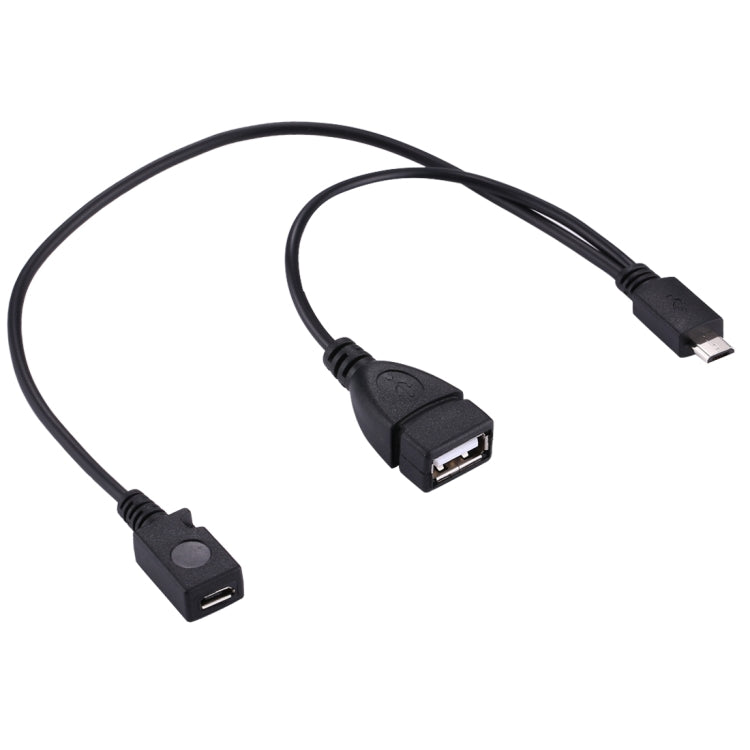 USB 2.0 Micro-B オス to USB 2.0 Micro-B メス & USB 2.0 メス Yスプリッター OTGケーブル、長さ：19 / 30cm