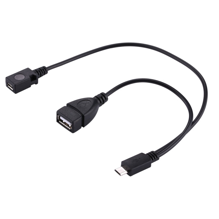 USB 2.0 Micro-B オス to USB 2.0 Micro-B メス & USB 2.0 メス Yスプリッター OTGケーブル、長さ：19 / 30cm