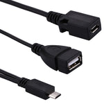 USB 2.0 Micro-B オス to USB 2.0 Micro-B メス & USB 2.0 メス Yスプリッター OTGケーブル、長さ：19 / 30cm