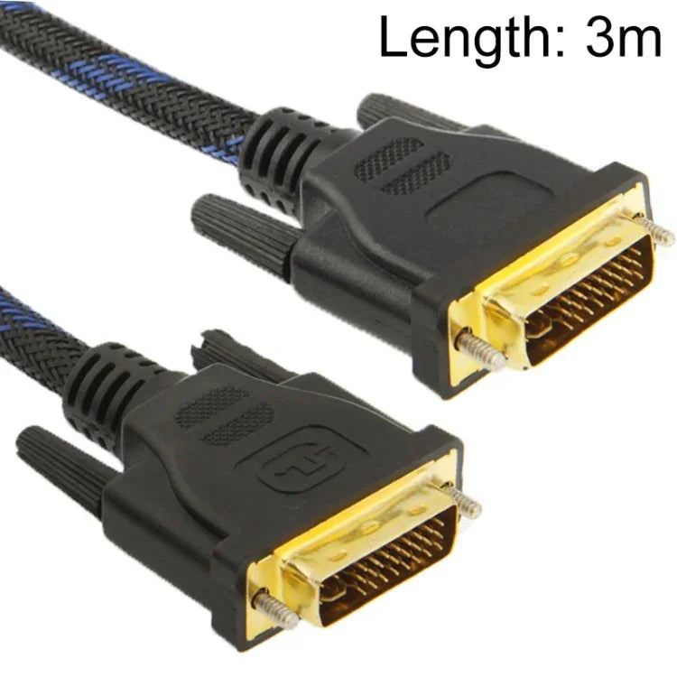 ナイロンネットスタイル DVI-I デュアルリンク 24+5ピン オス to オス M / M ビデオケーブル、長さ: 3m、DVI 24+5 3m