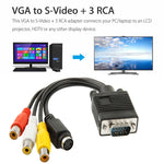 VGAからS-Video AV RCAテレビ変換ケーブルアダプター、2本のオーディオケーブル付き、VGAからS-Video
