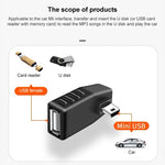 ミニUSBオスからUSB 2.0 AFアダプター、OTG機能対応、左90度角度、右90度角度