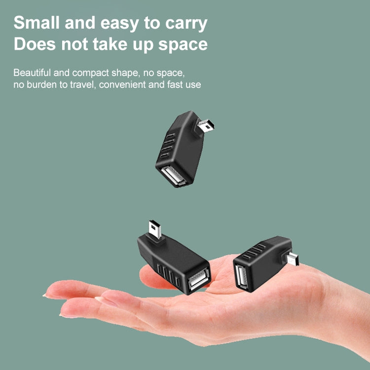 ミニUSBオスからUSB 2.0 AFアダプター、OTG機能対応、左90度角度、右90度角度