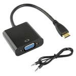 22cm フルHD 1080P ミニHDMIオスからVGAメス ビデオアダプターケーブル オーディオケーブル付き、ミニHDMI