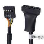 USB 2.0 9ピン マザーボードメスからUSB 3.0 19ピンハウジングオスアダプターケーブル、長さ：15cm、9ピンメスから19ピンオス