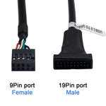 USB 2.0 9ピン マザーボードメスからUSB 3.0 19ピンハウジングオスアダプターケーブル、長さ：15cm、9ピンメスから19ピンオス