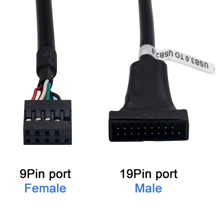 USB 2.0 9ピン マザーボードメスからUSB 3.0 19ピンハウジングオスアダプターケーブル、長さ：15cm、9ピンメスから19ピンオス