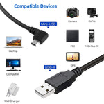 90度ミニUSBオスからUSB 2.0 AMアダプターケーブル、長さ：25cm、右角度ミニUSB