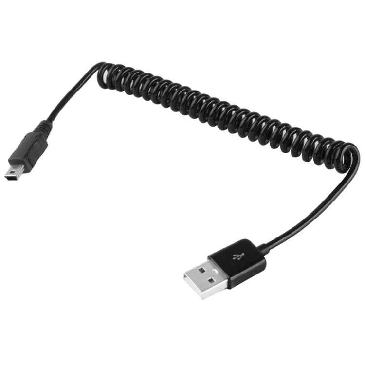 ミニ5ピンUSBからUSB 2.0 AMコイルケーブル／スプリングケーブル、長さ：25cm（最大80cmまで伸長可能）、ミニUSBからUSB AM、長さ：80cm