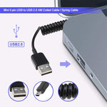 ミニ5ピンUSBからUSB 2.0 AMコイルケーブル／スプリングケーブル、長さ：25cm（最大80cmまで伸長可能）、ミニUSBからUSB AM、長さ：80cm
