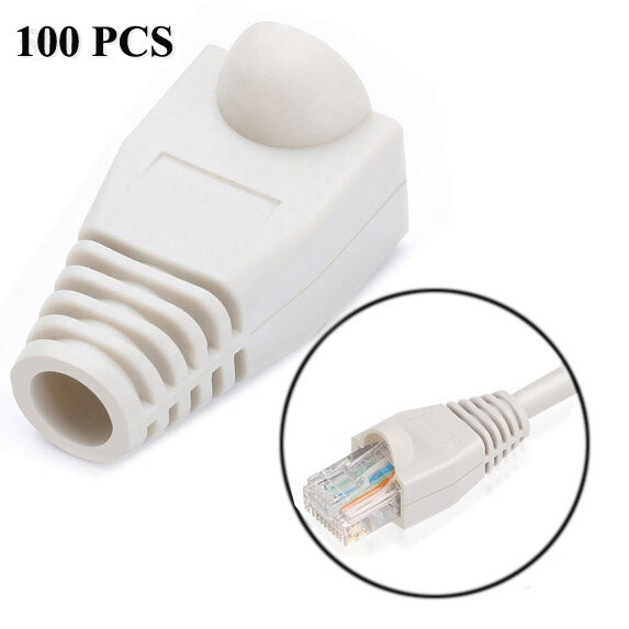 RJ45用ネットワークケーブルブーツキャップカバー、ブラック（1パッケージ100個入り、価格は100個分）、100個ブラック、100個レッド、100個ブルー、100個ホワイト、100個グリーン、100個グレー、100個イエロー