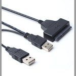 ダブルUSB 2.0 to SATA ハードドライブアダプターケーブル 2.5インチ SATA HDD / SSD用、ダブルUSB 2.0 to SATA