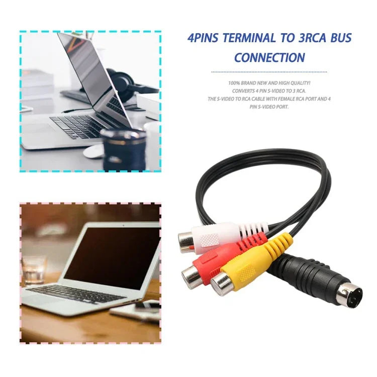 4ピン S-Video TV to RCA コンバーター AV メスケーブルアダプター、長さ: 20cm、S-Video to AV 3RCA メス