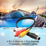 4ピン S-Video TV to RCA コンバーター AV メスケーブルアダプター、長さ: 20cm、S-Video to AV 3RCA メス