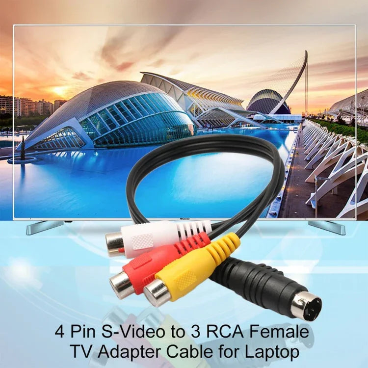 4ピン S-Video TV to RCA コンバーター AV メスケーブルアダプター、長さ: 20cm、S-Video to AV 3RCA メス