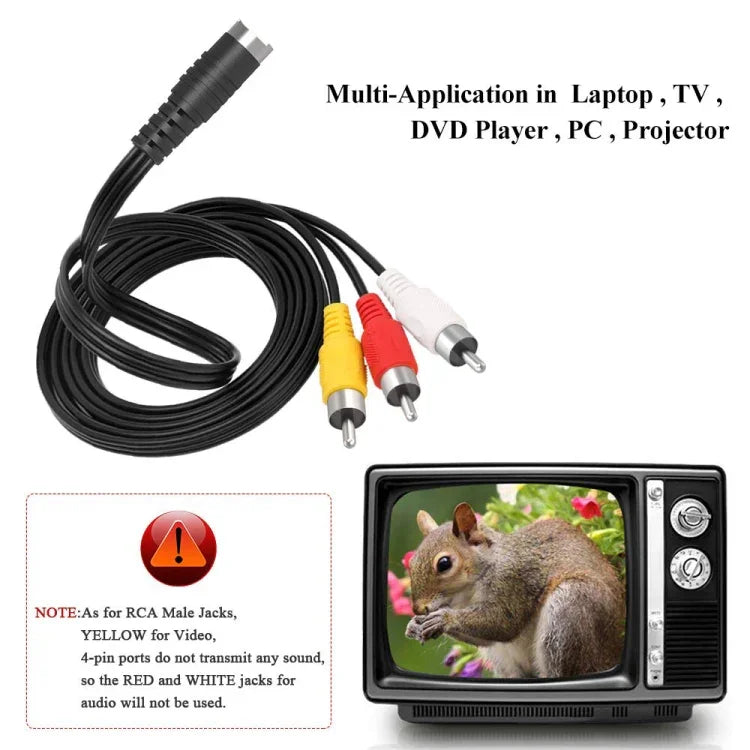 4ピン S-Video to 3 RCA AV TV オスケーブルコンバーターアダプター、長さ: 1.5M、S-Video to AV 3RCA オス