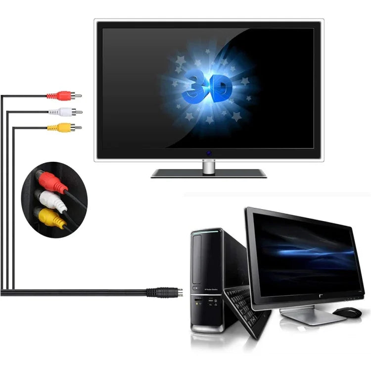 4ピン S-Video to 3 RCA AV TV オスケーブルコンバーターアダプター、長さ: 1.5M、S-Video to AV 3RCA オス