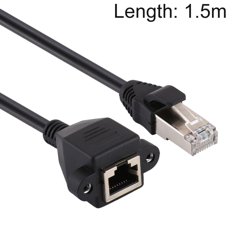 RJ45メスからオス CAT5Eネットワークパネルマウントネジロック延長ケーブル、長さ1.5m、1.5m