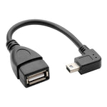 90度ミニUSBオスからUSB 2.0 AFアダプターケーブル OTG機能付き、長さ：13cm、右角ミニUSB、13cm