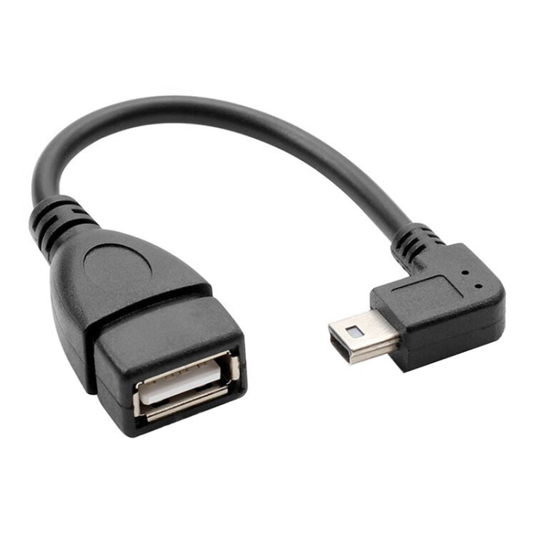 90度ミニUSBオスからUSB 2.0 AFアダプターケーブル OTG機能付き、長さ：13cm、右角ミニUSB、13cm